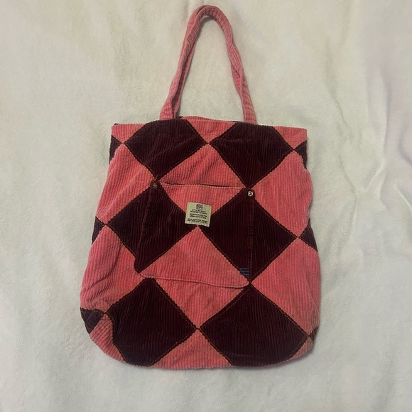 BDG URBAN OUTFITTERS CORDUROY Pink and brown burgundy Tote Bag - Picture 2 of 11